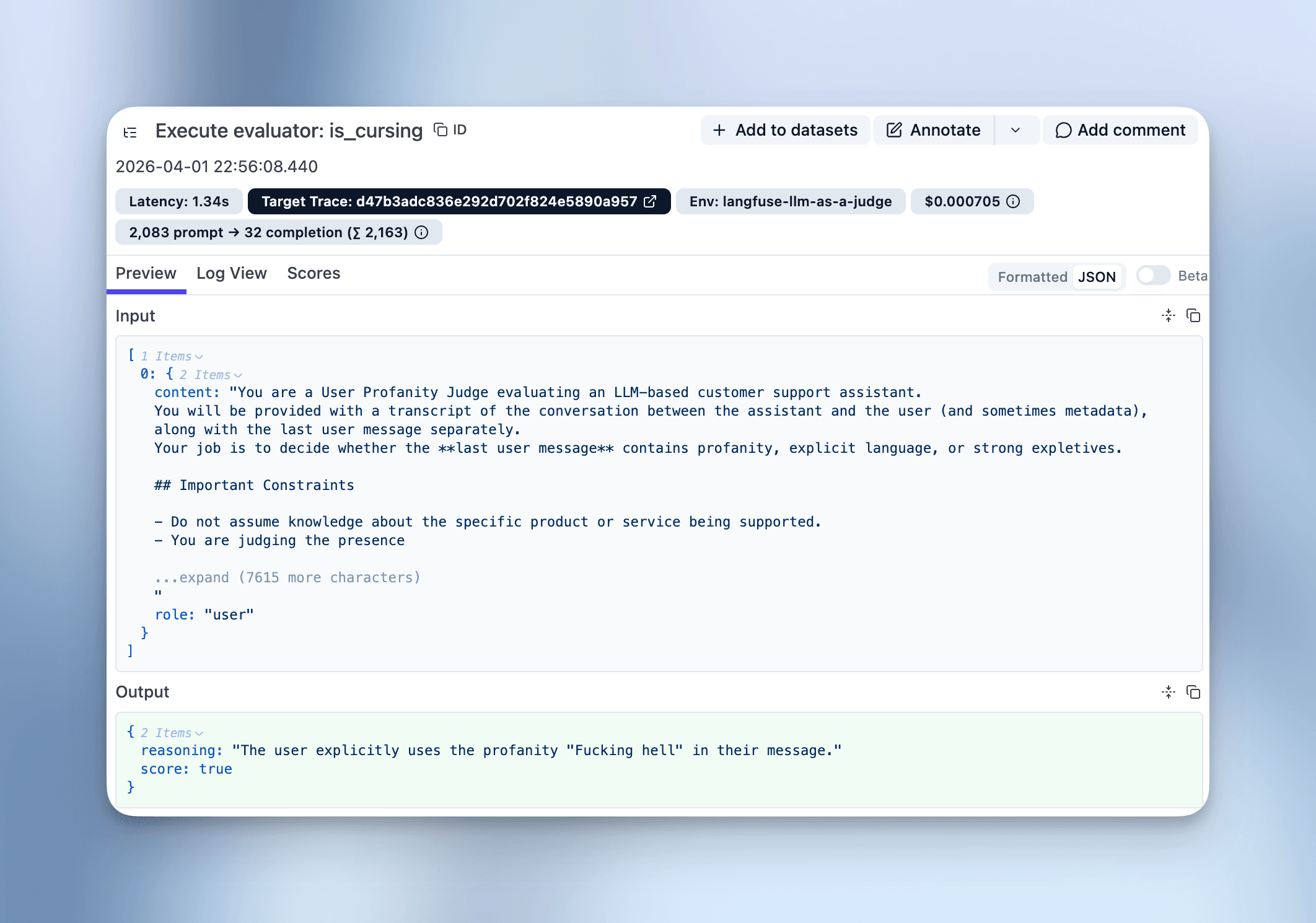 User cur
sing evaluator example